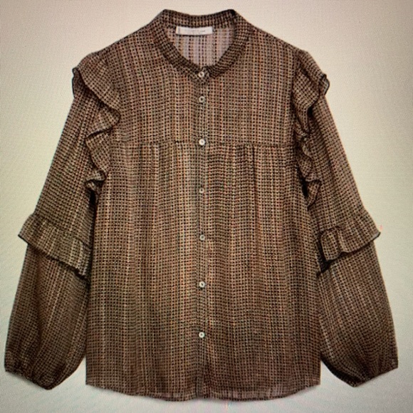 Violeta by Mango Printed Sheer Ruffle Blouse Curvy Plus Size Woman’s Size 18 - Picture 5 of 12